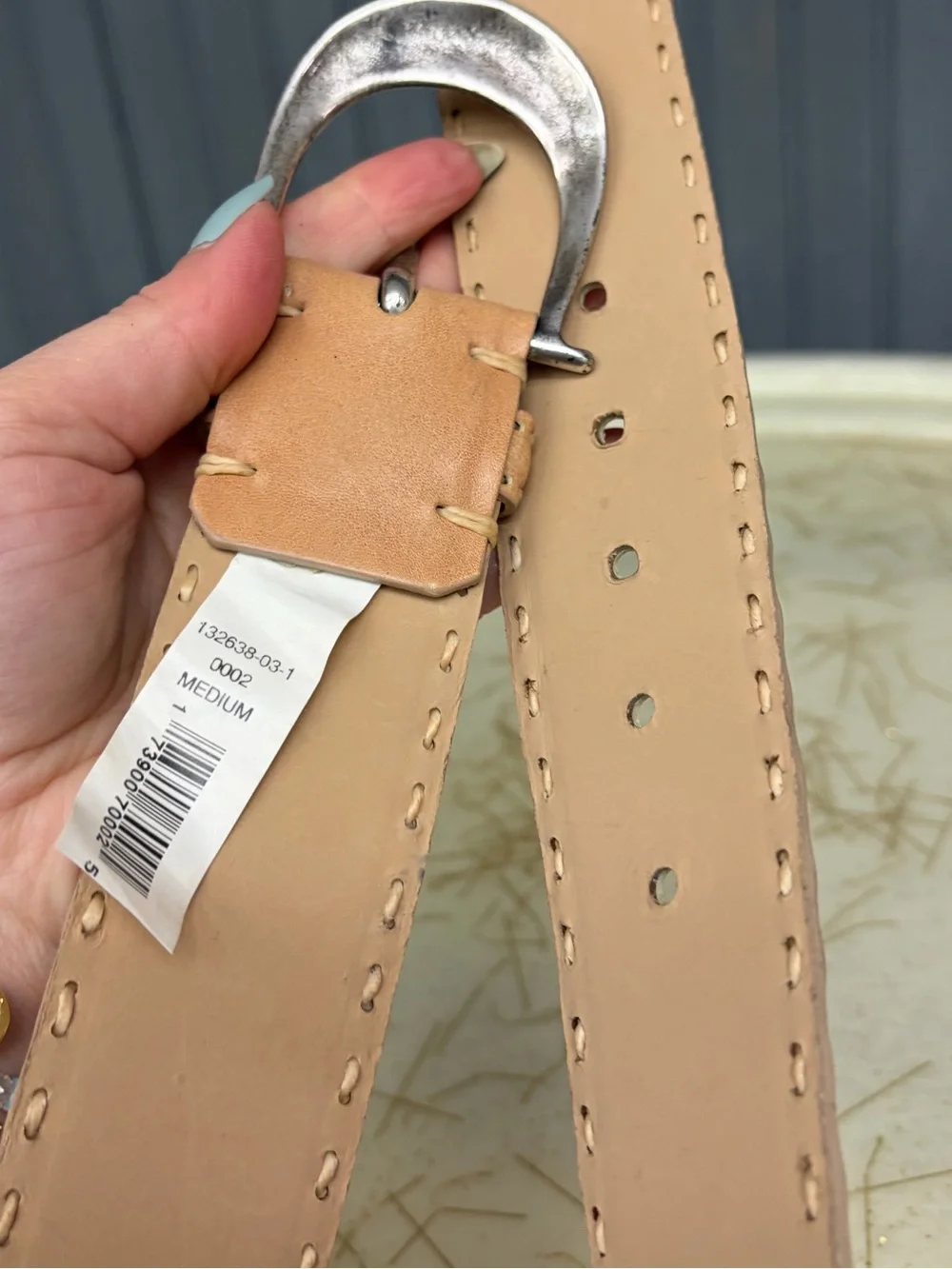 Banana Republic Wide Tan Leather Whipstitch Belt Medium NWT Deadstock Vintage